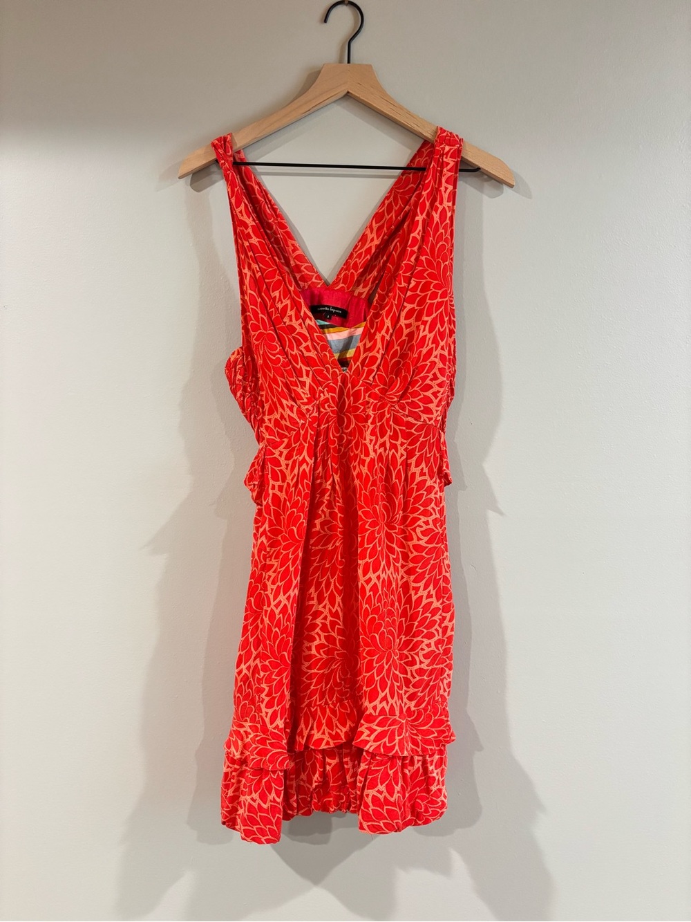 Nanette Lepore 100% silk red floral ruffle dress size 8 Red Floral Sundress